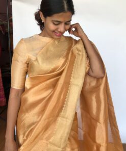 Pure Peach Tissue Silk Saree with Tanchui Weaves