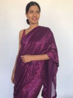 Magenta Sequin Georgette Saree