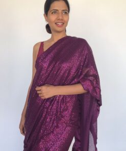 Magenta Sequin Georgette Saree