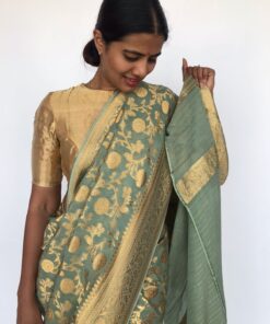 Sea Green Banarasi Georgette Saree with Woven Floral Weaves