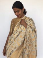 Ivory Banarasi Georgette Saree with Floral Weaves