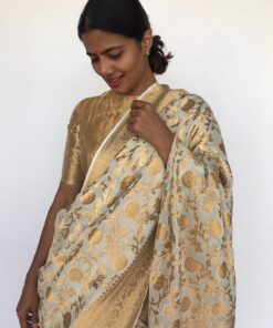 Ivory Banarasi Georgette Saree with Floral Weaves