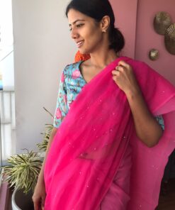 Pink Chiffon Saree with Badla work