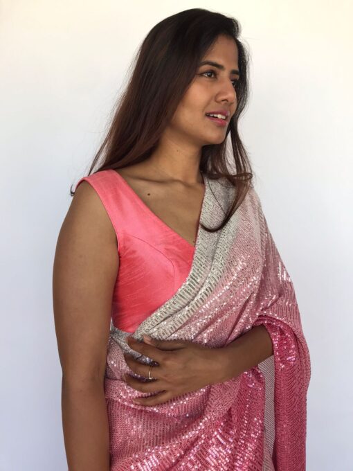 Sleeveless Carrot Pink Raw Silk Blouse