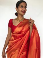 Chilli Red Banarasi Silk Saree with Gold Zari Weaves