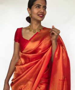 Chilli Red Banarasi Silk Saree with Gold Zari Weaves