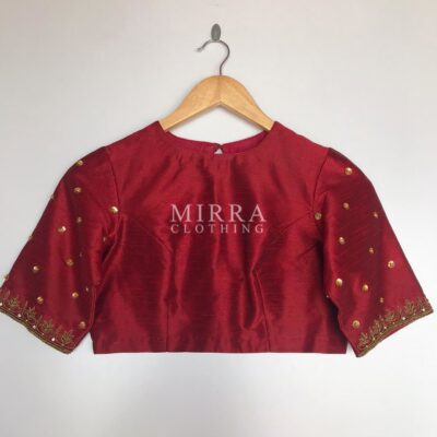 Latest readymade blouse designs for 2025 - Maroon Semi Raw Silk Blouse at Mirra Clothing 