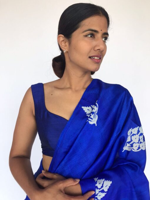 Royal Blue Raw Silk Blouse