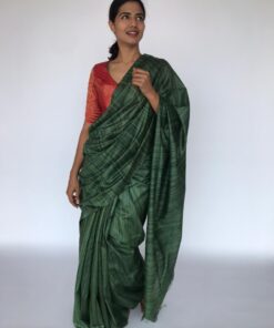 Moss Green Tussar Jute Silk Saree