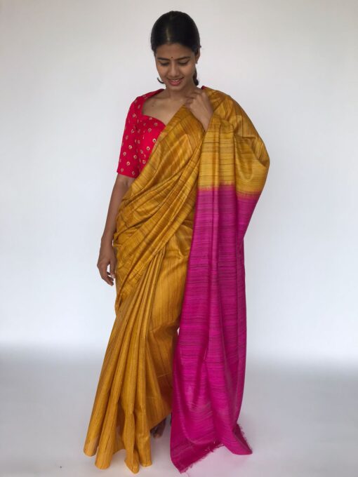 Mustard Tussar Jute Silk Saree