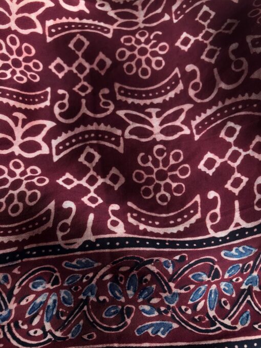 Maroon Pure Modal Silk Saree with Ajrakh Hand Block Prints