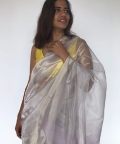 Pale Lilac Handwoven Tissue Silk Saree with Silver Zari Edging