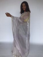 Pale Lilac Handwoven Tissue Silk Saree with Silver Zari Edging