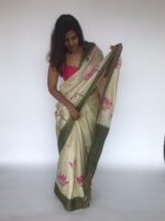 Ivory Handpainted Pure Tussar Silk Saree