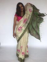 Ivory Handpainted Pure Tussar Silk Saree