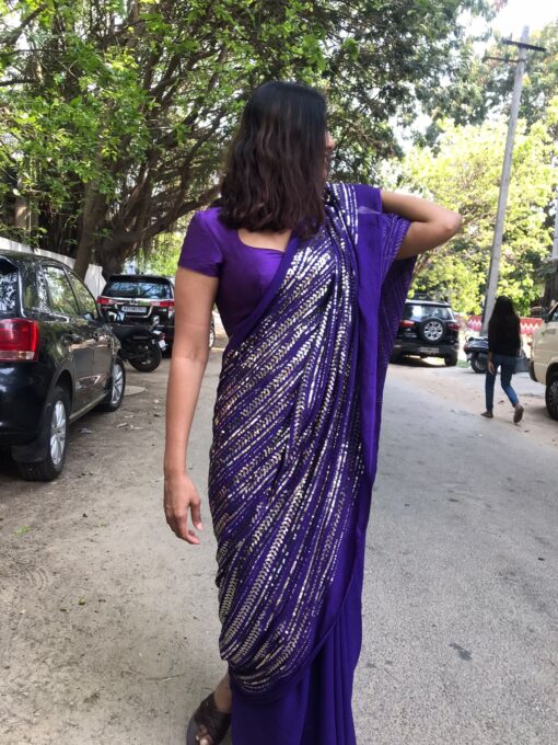 Purple Embroidered Georgette Saree