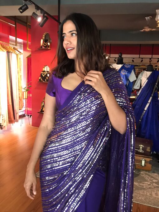 Purple Embroidered Georgette Saree