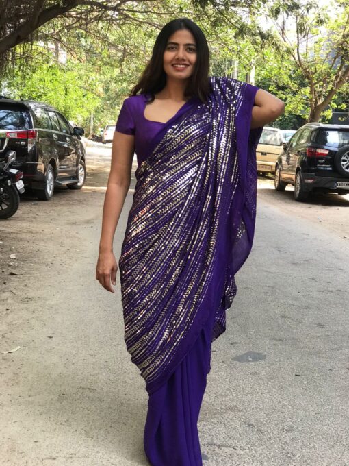 Purple Embroidered Georgette Saree