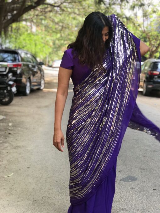 Purple Embroidered Georgette Saree