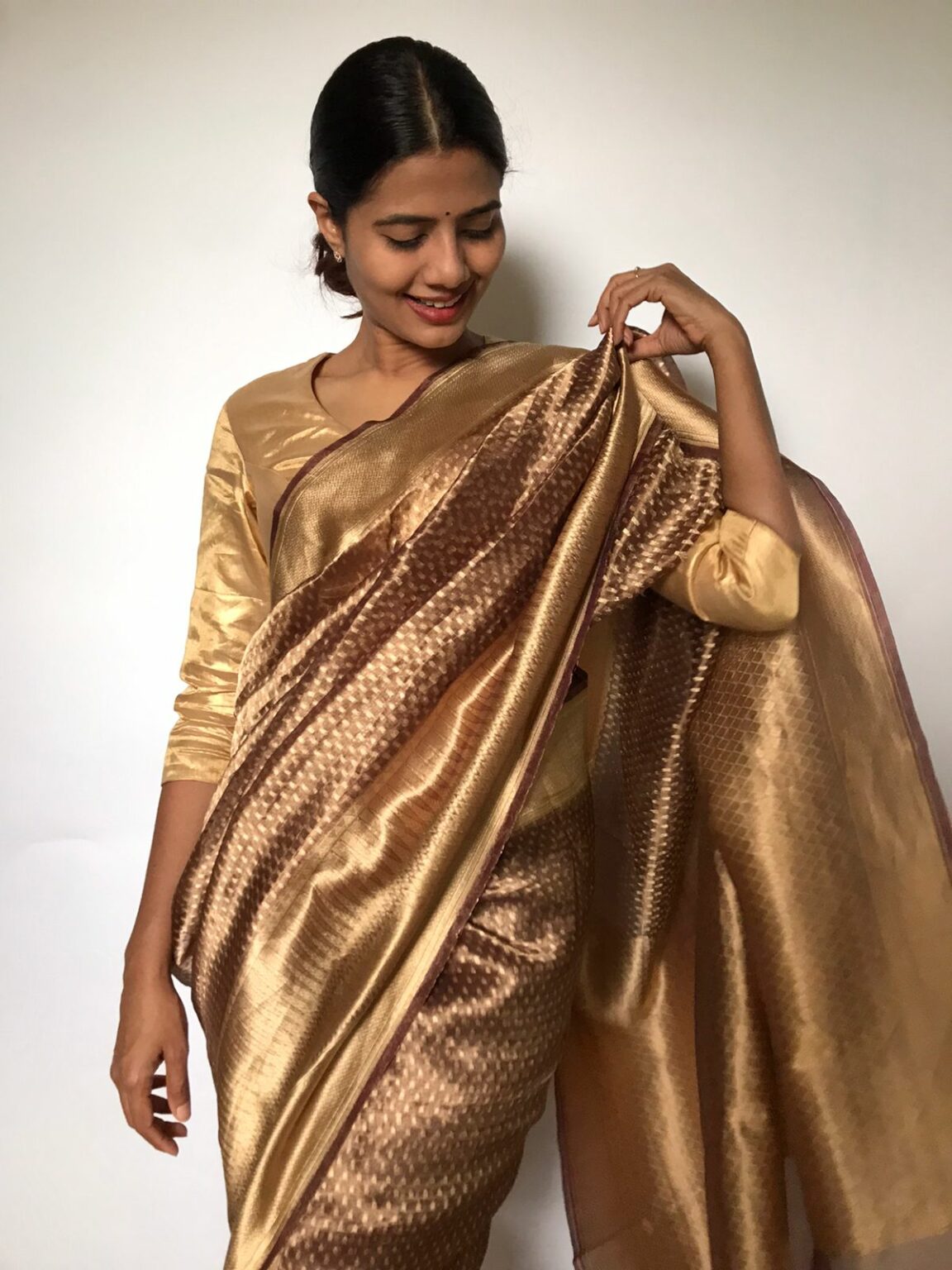 Metallic Brown Tissue Silk Saree with Resham Zari Weaves highlighted ...