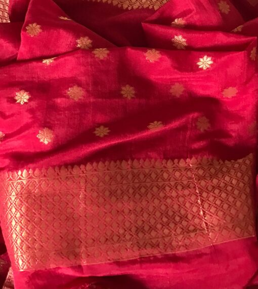 Maroon Chiffon Saree highlighted with Antique Gold Zari Weaves