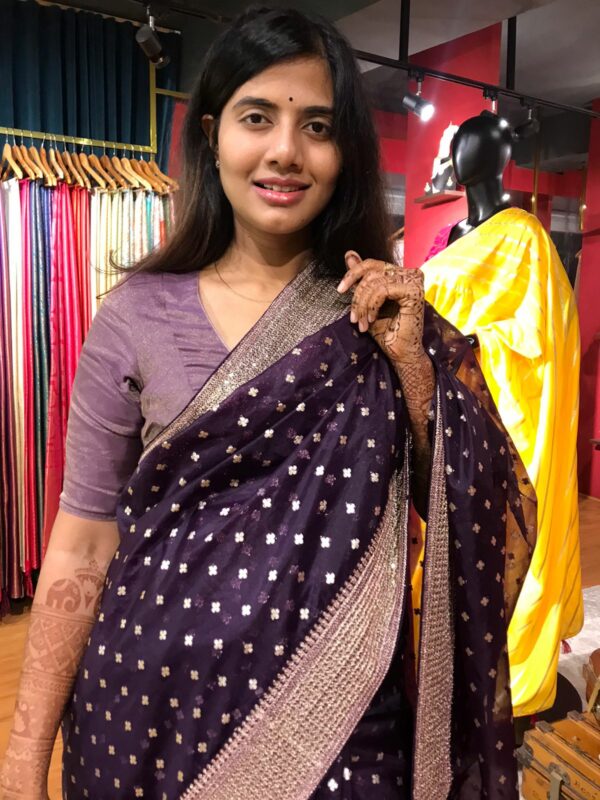 Purple Organza Silk Saree with Sequins Embroidered Border - Mirra Clothing