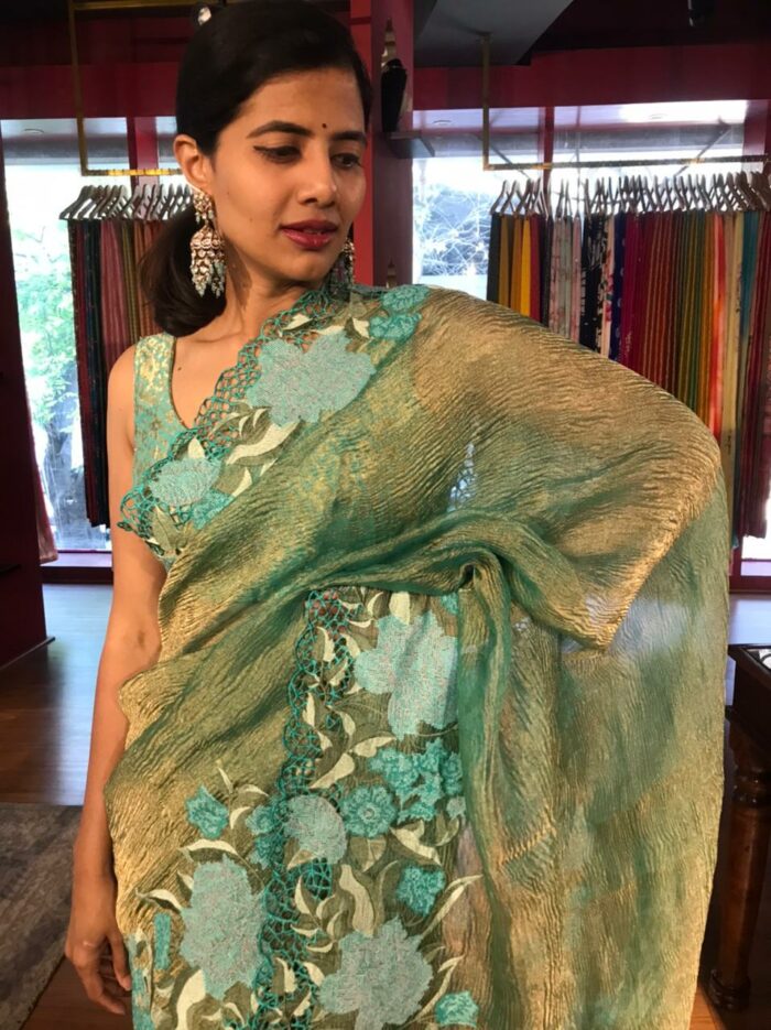 Buy Jaanvi fashion Women's Plain Weave Pure Chiffon Saree With