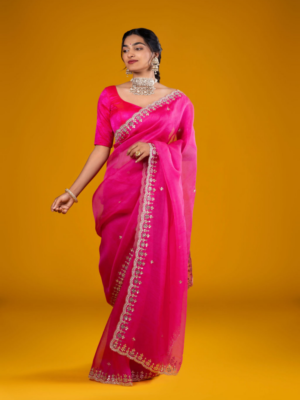 pink Organza Sarees mirra clothing