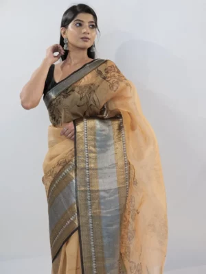 beige Organza Sarees mirra clothing