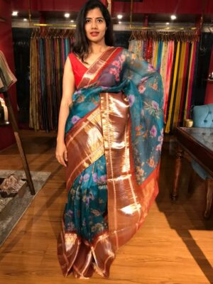 blue organza saree mirra clothing