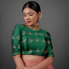 Green Embroidered ready made blouse latest designs of 2024-2025 at Mirra Clothing