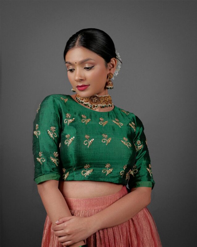 Green Embroidered ready made blouse latest designs of 2024-2025 at Mirra Clothing