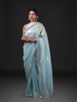 blue tissue organza silk saree mirra clothing