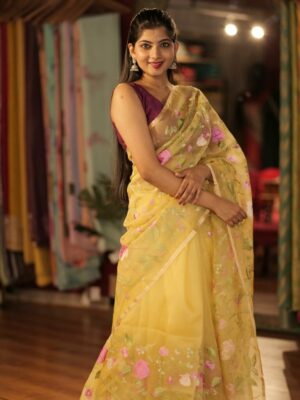 yellow organza saree mirra clothing