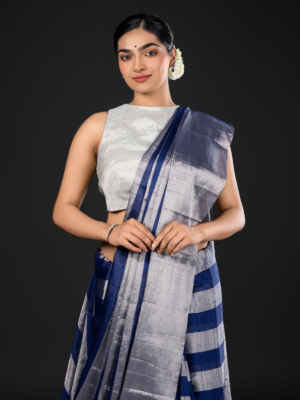 navy blue handwoven tissue silk saree mirra clothing