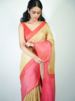 Beautiful Beige saree bu contrast Red Pallu By Mirra Clothing