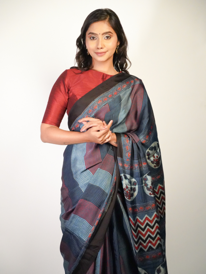 Easy to wear Ajrakh saree by Mirra Clothing