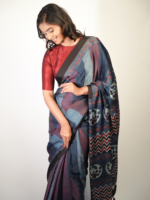 Printed stripes Ajrakh saree by Mirra Clothing