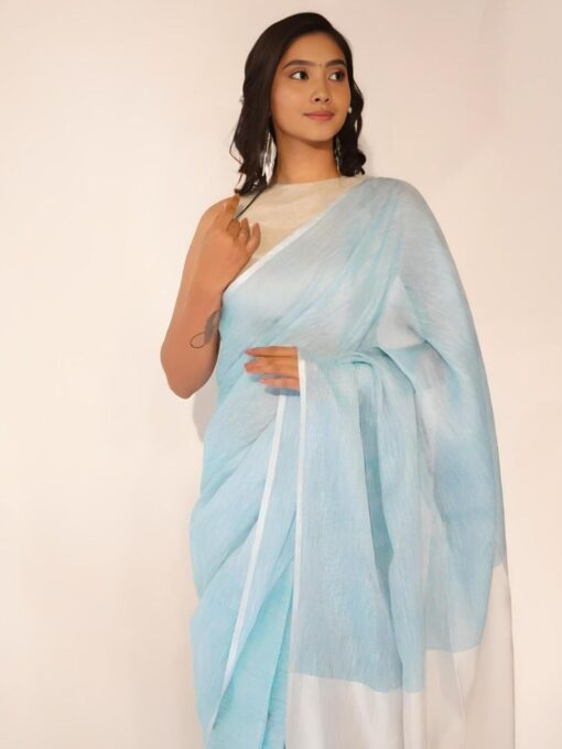 Beautiful Linen saree by Mirra clothing.