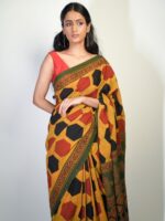 Cotton Printed Ajrakh Saree by Mirra Clothing