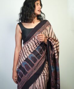 Tussar on Cotton Ajrakh Printed saree by Mirra clothing