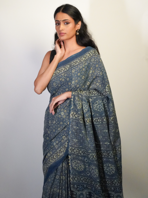 Easy to drape Ajrakh Saree by Mirra Clothing