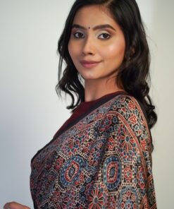 Ajrakh printed saree by Mirra Clothing