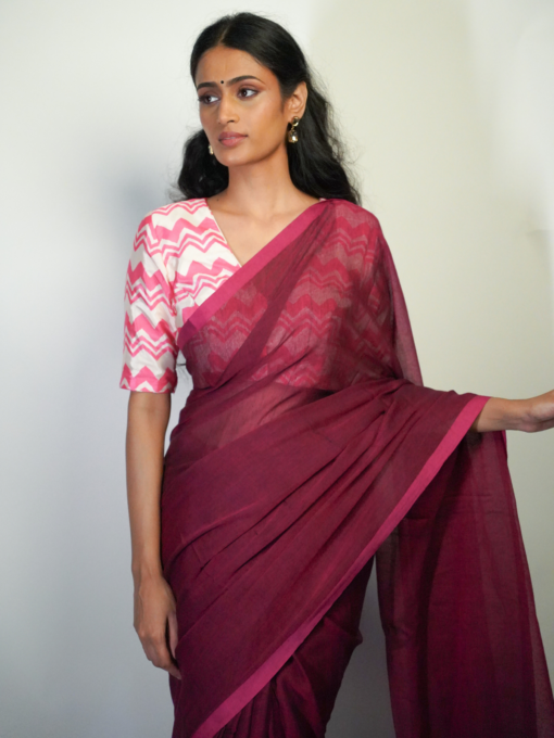 Hand Woven Mul cotton saree by Mirra Clothing