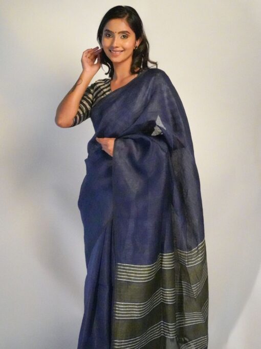 Casual Linen Saree by Mirra Clothing.