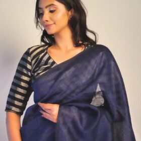 Elegant Pure Linen Saree by Mirra Clothing