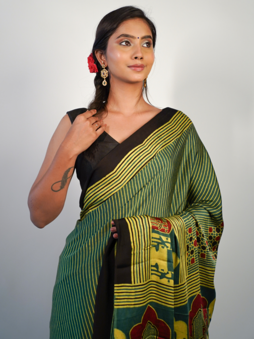 Printed Modal silk Saree by Mirra Clothing