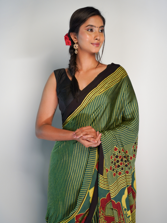 Elegant and Beautiful Ajrakh Modal Silk Saree By Mirra Clothing