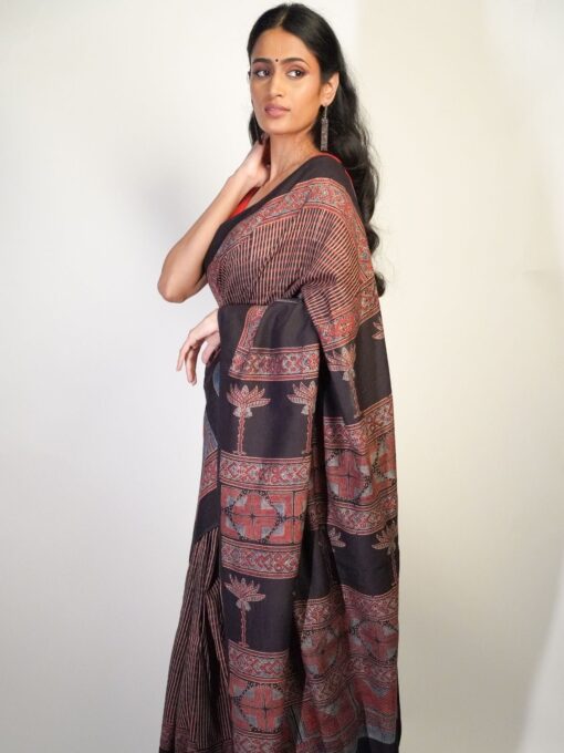 Soft Cotton Ajrakh Saree by Mirra Clothing