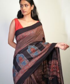 Ajrakh Printed Saree by Mirra Clothing